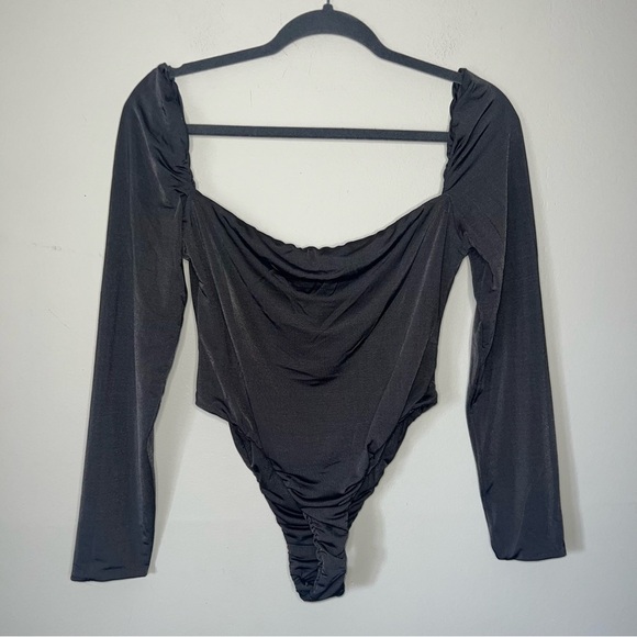Nasty Gal Thong Bodysuit Square Neck Long Sleeved Chocolate Size 10 NWT - Picture 4 of 12
